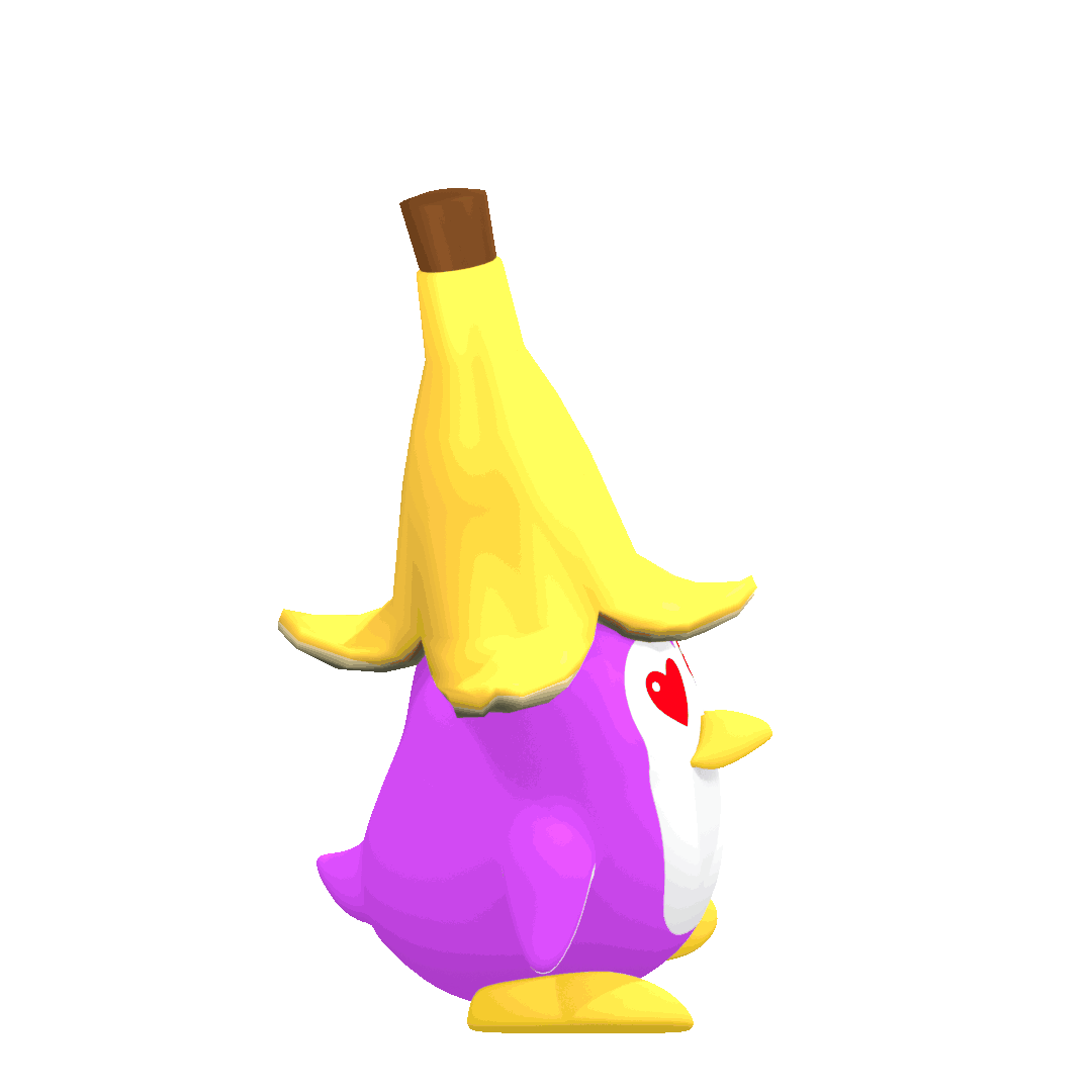 Pleo dancing in a banana hat